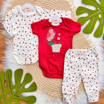 Conj. de Malha 3 peças - Vaso de Flores - Vermelho e Off White Conj. de Malha 3 peças - Vaso de Flores - Vermelho e Off White